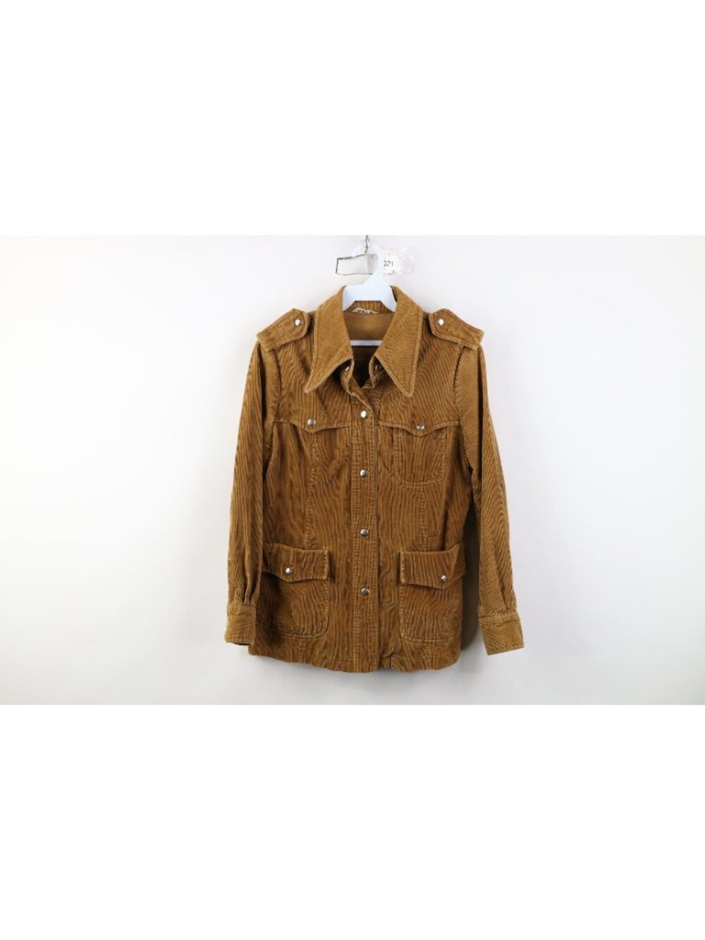 Vintage 70s Streetwear Womens Medium Corduroy Safari Bush Button Jacket Brown